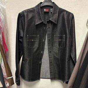 Vintage Stunning Fitted Black Denim Long Sleeve Shirt